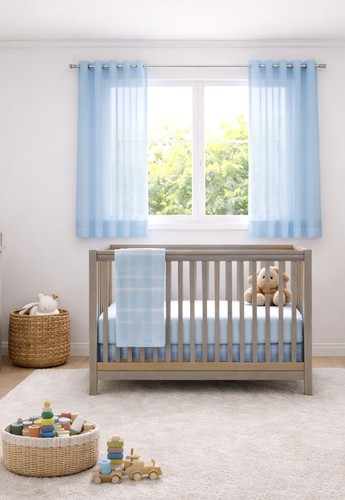  וילון בד דמוי פשתן חצי שקוף - דרור תכלת