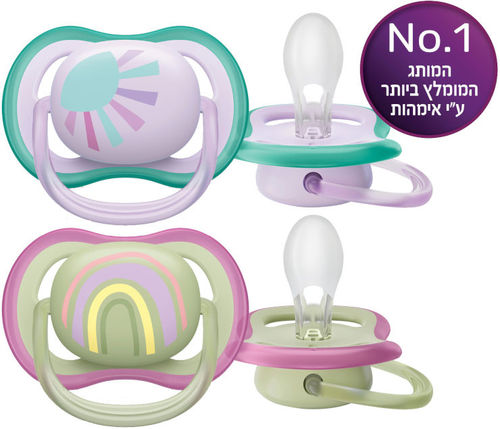 מוצצים אוונט  0-6 חודשים לעור רגיש צבעים לבת 
