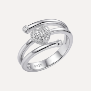 טבעת לב פתוחה משובצת