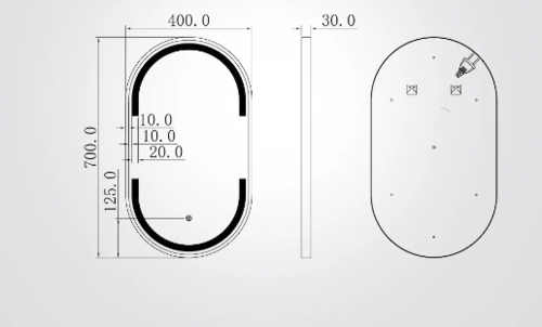 מראת קיר אובלית מוארת שחור CCT|16W כולל עימעום ומפשיר אדים