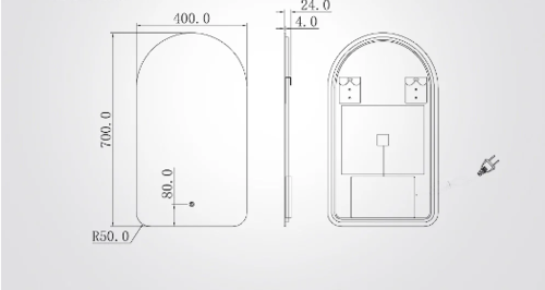 מראת קיר קשת עם מפשיר אדים ועימעום 16W CCT