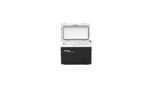 מקרר מקפיא נייד NEWTEC 40L עם מכסה פתוח ותא אחסון פנימי מחולק לשימוש כמקרר ומקפיא בו זמנית