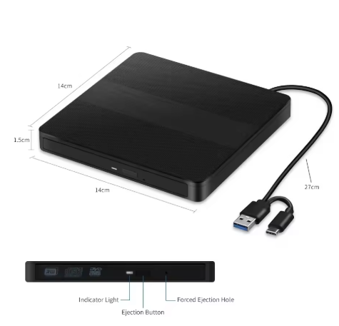 כונן DVD דיסקים חיצוני USB-C לצריבה והפעלה למחשב