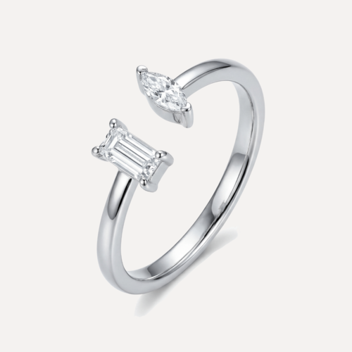 טבעת פתוחה עם זירקון אובלי ומלבני