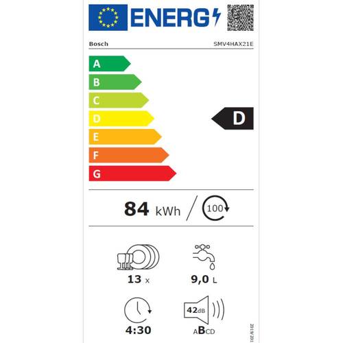 מדיח כלים אינטגרלי מלא 13 מע' כלים Bosch SMV4HAX21E Serie 4 | גרמניה