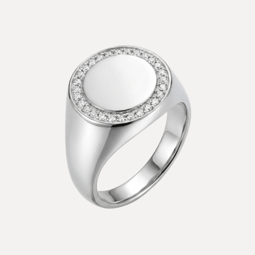 טבעת חותם עגולה מסגרת משובצת