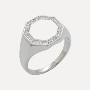 טבעת חותם מתומן מסגרת משובצת