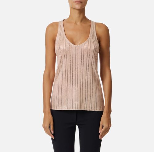 Laminated ribbed knit top COLOR BROWN SUGAR