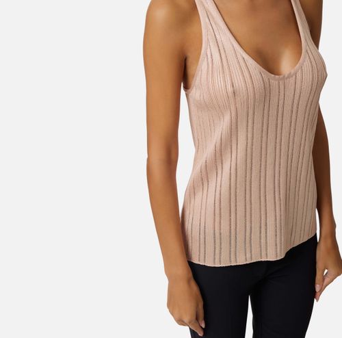 Laminated ribbed knit top COLOR BROWN SUGAR