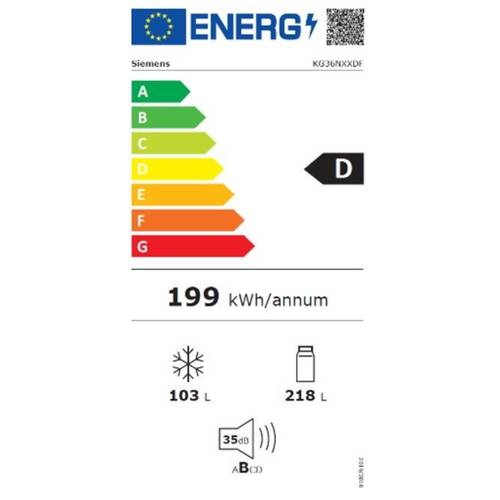 מקרר מקפיא תחתון 321 ליטר Siemens KG36NXXDF IQ300 נירו' מושחר *יחידה | פולין