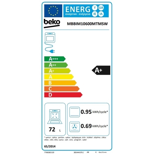 תנור בנוי Beko דגם MBBIM10600MTMSW סדרת Eclipse – גימור שחור מט, נפח 71 ליטר