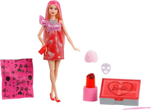 בובת ברבי מסיבה עם 10 הפתעות Barbie Party Unboxed Doll (red) JFY68