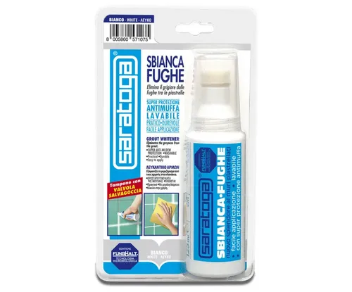 בקבוק מלבין פוגות Saratoga Sbianca Fughe דגם Funghalt 125ml - מסיר אפרוריות ומונע עובש בפוגות קרמיקה עם רפידה מיוחדת לשימוש מדויק