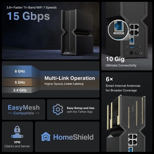 Archer BE700 BE15000 Wi-Fi 7 Router מבית TP-LINK