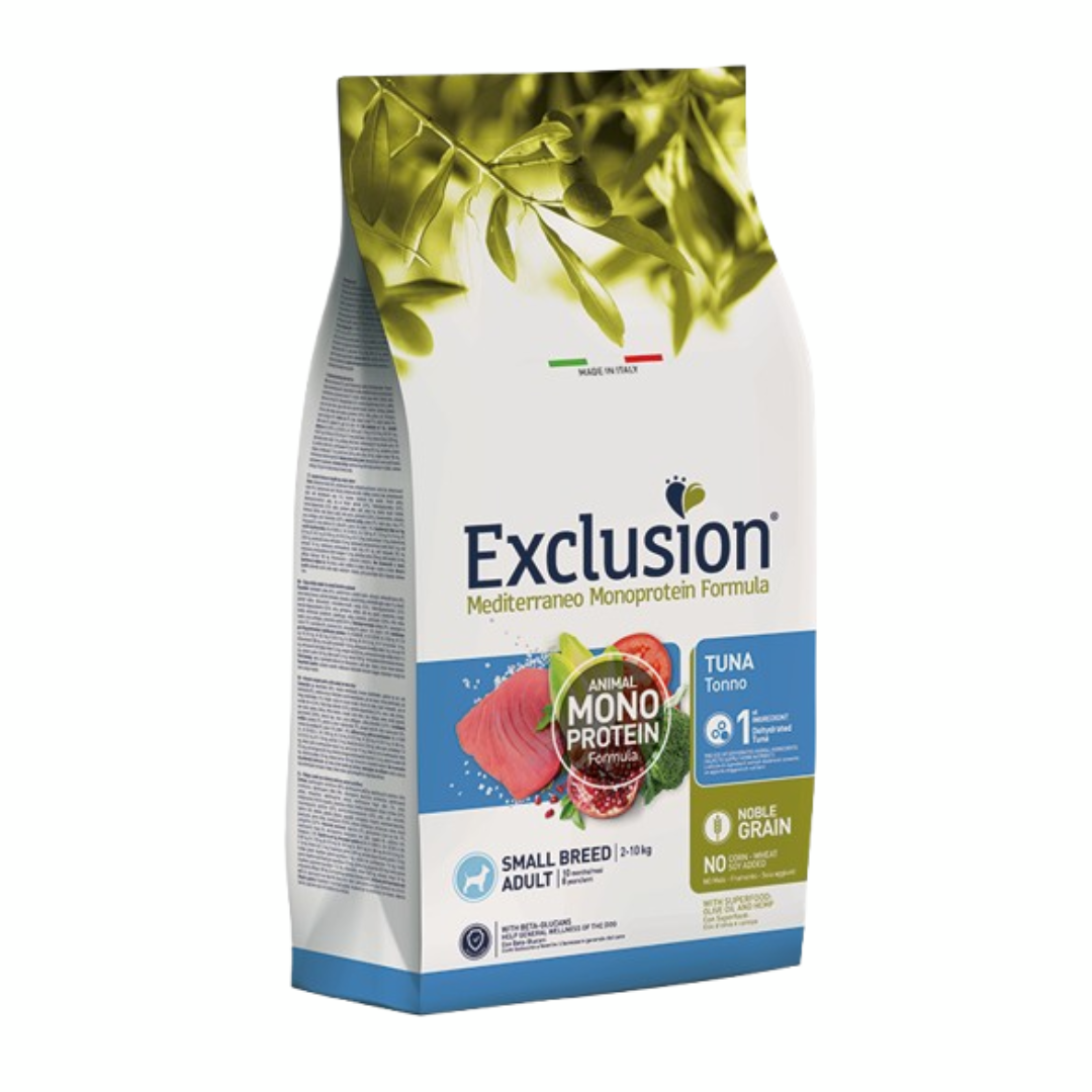 אוכל לכלבים בוגרים מגזע קטן - טונה 2 ק"ג Exclusion