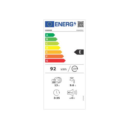 מדיח כלים רחב אינטגרלי 13 מע' כלים Hisense HV642E61