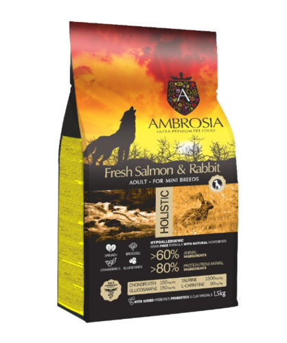 אמברוסיה מזון לכלב בוגר רגיש גזע קטן סלמון וארנבת 5 ק