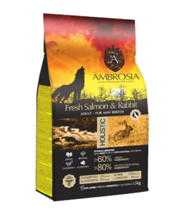 אמברוסיה מזון לכלב בוגר רגיש גזע קטן סלמון וארנבת 5 ק"ג קרם