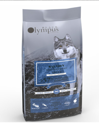 בלאק אולימפוס מונו פרו מזון לכלב סלמון ואורז חום 12 קג 57% מהחי כחול