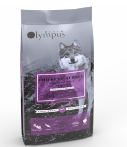 בלאק אולימפוס מזון לכלב גורים מקסי עוף הודו ואורז חום 12 ק"ג 64% מהחי סגול
