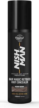 ספריי כיסוי שורשים Nishman Magic Retouch – צבע חום בינוני | Root Concealer medium brown