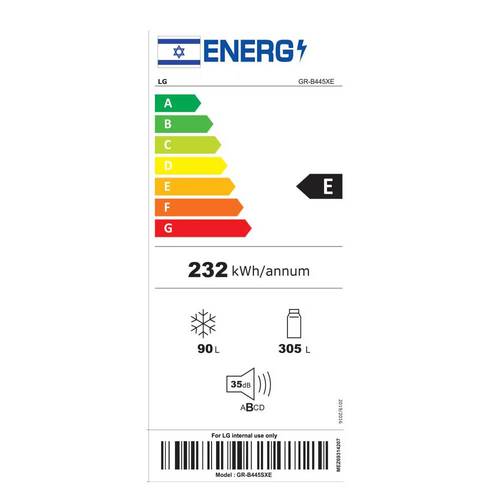 מקרר מקפיא עליון 395 ליטר LG GR-B445XE נירוסטה מוברשת