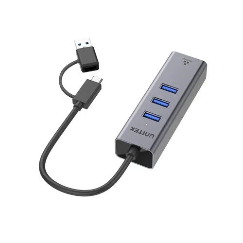 מפצל USB/TypeC ל-3 כניסות USB ורשת UNITEK Y-3088B