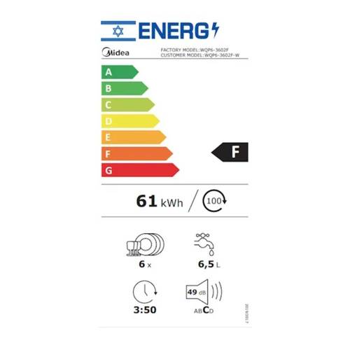 מדיח כלים על השיש 6 מע' Midea WQP6-3602F-W לבן