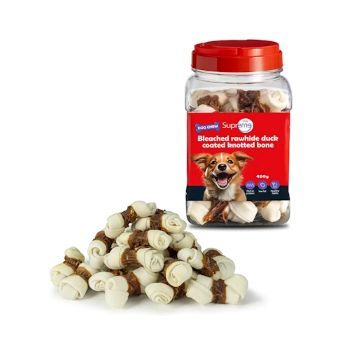 סופרים עצם קשר מצופה ברווז 400ג' Supreme Bleached Rawhide Duck coated knotted Bone
