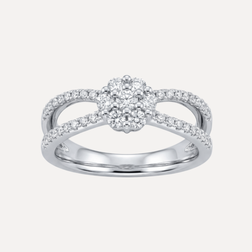 טבעת פרח כפולה משובצת