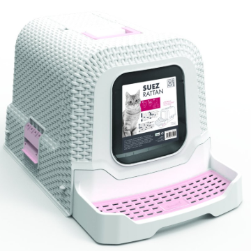 שרותים לחתול סוז ראטן לבן ורוד - M-Pets Suez Rattan Cat Litter Box