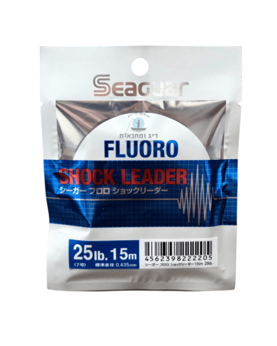 אריזה של חוט שוק לידר פלורוקרבון Seaguar Fluoro Shock Leader בחוזק 25lb, אורך 15 מטר וקוטר 0.435 מ