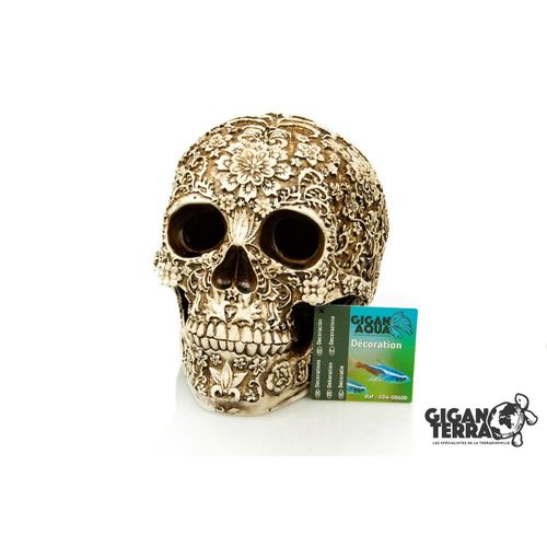 דקורציה גולגולת עם חריטות פרחים