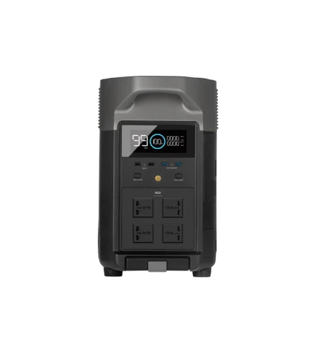תחנת כוח ECOFLOW DELTA 3600 PRO מבט חזית עם מסך בקרה ושקעי AC