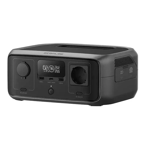 תחנת כוח ניידת EcoFlow RIVER 3 UPS עם תצוגה דיגיטלית, שקע AC ויציאות USB קדמיות