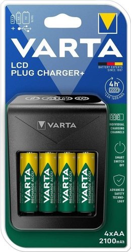 מטען סוללות חכם עם צג LCD עם 4 סוללות נטענות VARTA LCD charger AA 2100mAh 