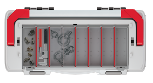 ארגז כלים Kistenberg EVO60 דגם KEVA6030SAL - ארגז מקצועי עם אורגינייזר שקוף במכסה וידית אלומיניום ארוכה לנשיאה נוחה