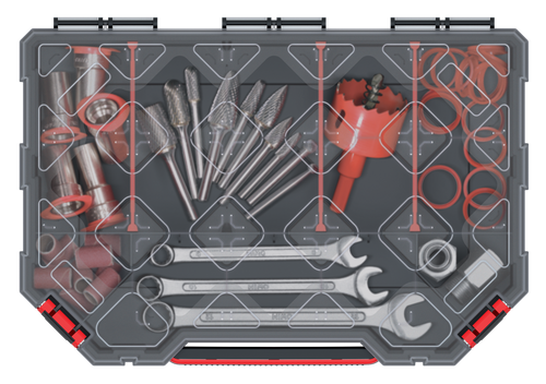 אורגינייזר TAGER KTG30206S - קופסת ארגון נמוכה עם מכסה שקוף ו-4 מחיצות נשלפות לכלי עבודה קטנים וחלקי חילוף