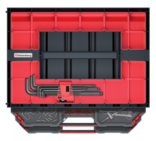 מארז 3 אורגנייזר TAGER CASE 40 KISTENBERG דגם 60411 - אורגנייזרים שקופים עם 12 תאים נפרדים בכל יחידה, ידית ארגונומית ואפשרות ערימה לאחסון כלים וחלקים קטנים
