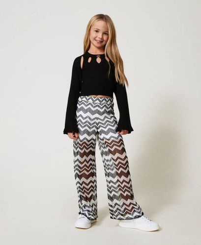 Mesh trousers with chevron pattern Girl, White