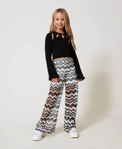 Mesh trousers with chevron pattern Girl, White