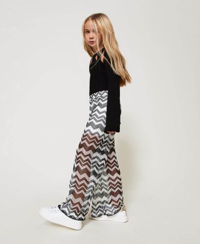 Mesh trousers with chevron pattern Girl, White