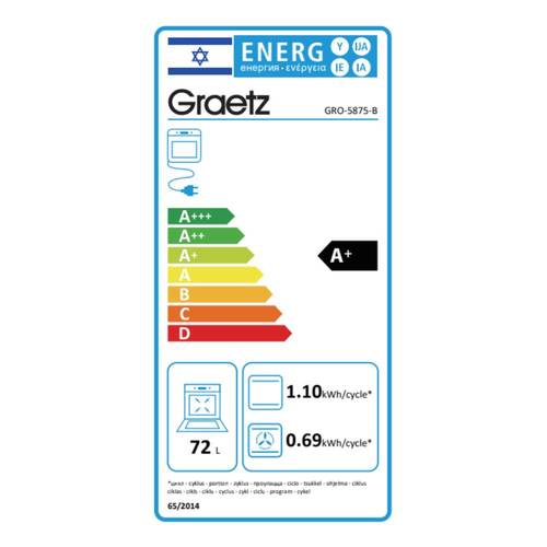 תנור בנוי דיגיטלי 72 ליטר Graetz GRO-5875-B זכוכית שחורה