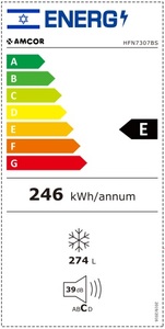 מקפיא 7 תאי אחסון - 274 ליטר Amcor אמקור HFN7307-BS נירוסטה מושחרת