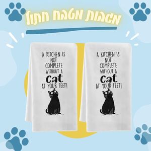 זוג מגבות מטבח מושלם עם חתול  מגבות ידים מעוצבות מתנה לאוהבי חתולים 