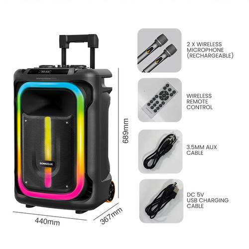 SonicGear HyperBox 1500 Pro – רמקול בידורית נייד 240W עם Bluetooth,  ו 2 מיקרופונים אלחוטיים ואפקטים RGB