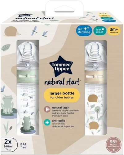 2 בקבוקי האכלה 340 מ''ל Tommee Tippee Natural Start עם סטריליזציה עצמית  - חיות