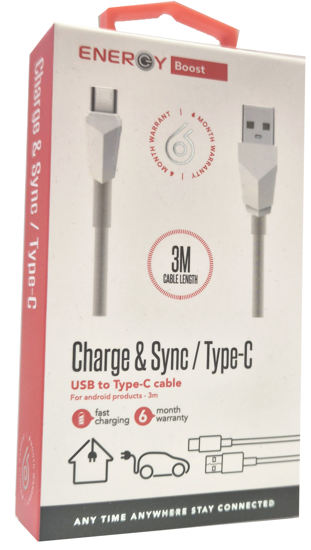 כבל ENERGY 3M USB to Type C לבן