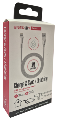 כבל ENERGY Data Cable 3M USB to Lightning לבן
