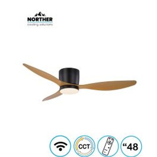 מאוורר צמוד תקרה 48" ERA +שלט ולד 24W CCT שחור+עץ NORTHER WiFi
